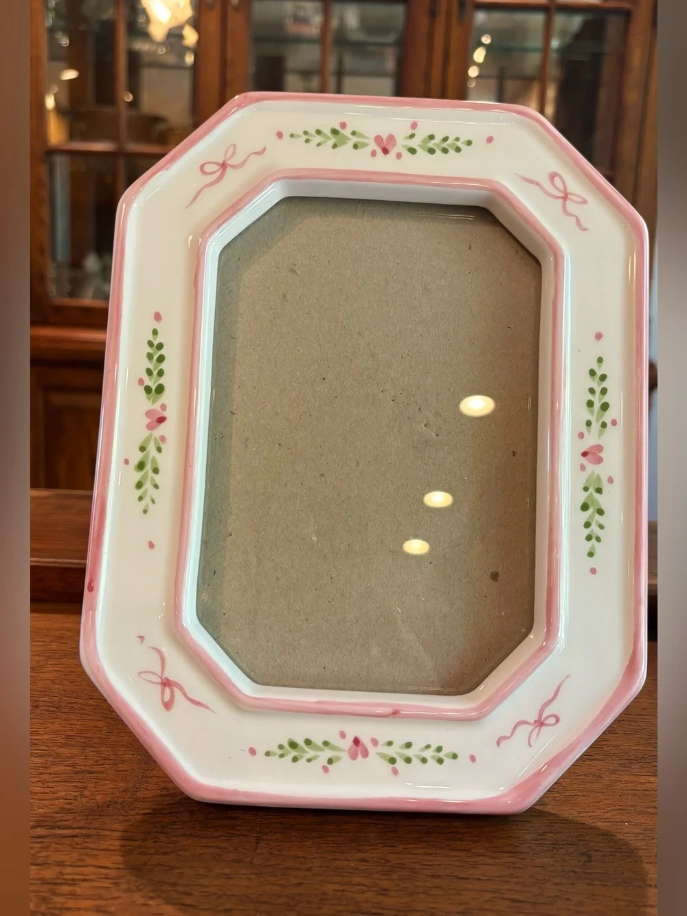 80s Pastel Pink Ribbon Porcelain Photo Frame, Cottagecore Coquette Nursery Decor